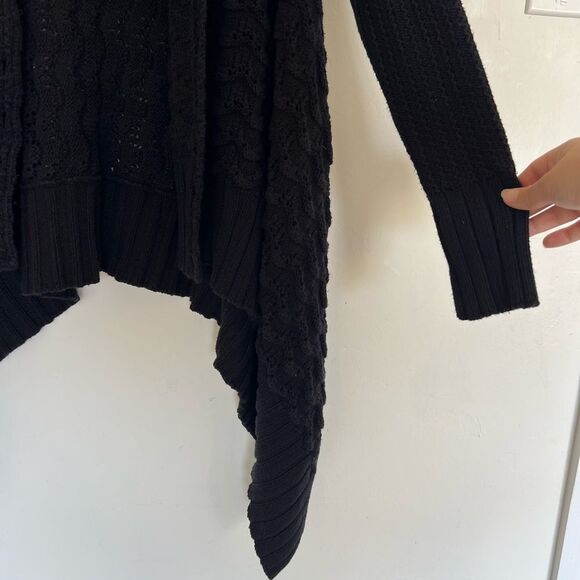 Lucky Brand Chunky Open Knit Cardigan Sweater oversized black size Small - Picture 2 of 5